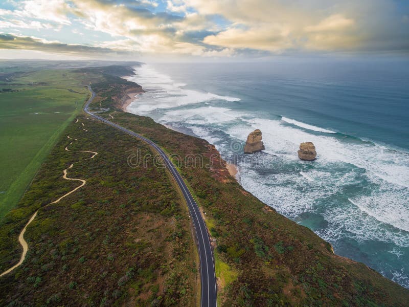 Aerial view of the great ocean road with Gog and Magog