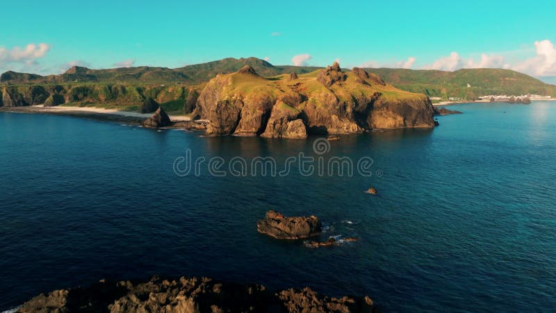 Aerial view of green island in Taiwan stock video