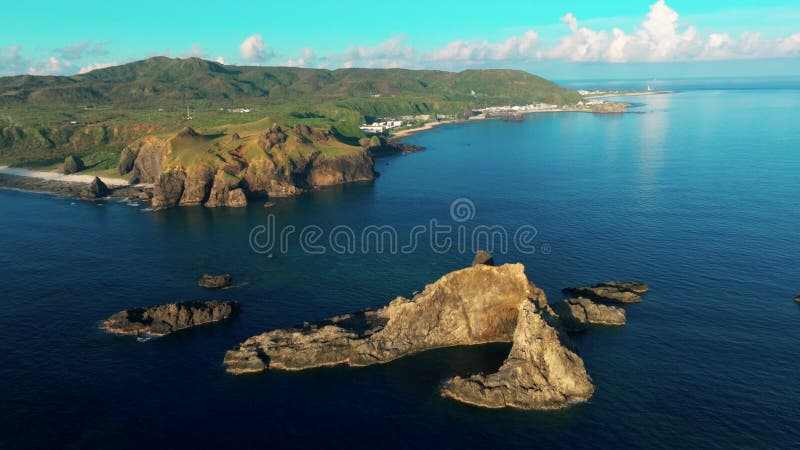 Aerial view of green island in Taiwan stock video footage