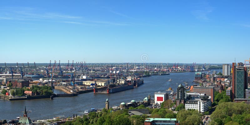 Aerial view of Hamburg harbor