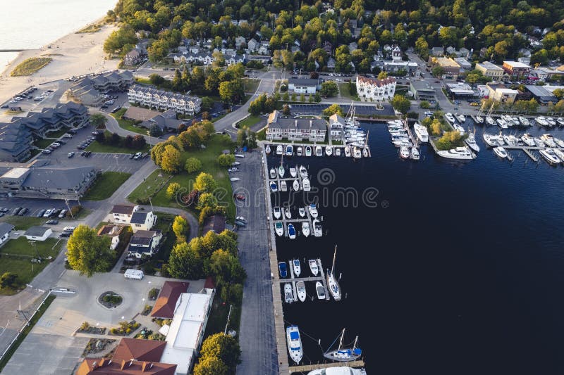 Aerial View of the Harbor in Frankfort, Michigan Stock Photo Image of