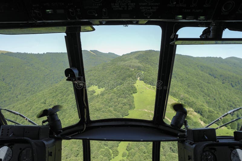 Aerial view from helicopter pilot POV royalty free stock image