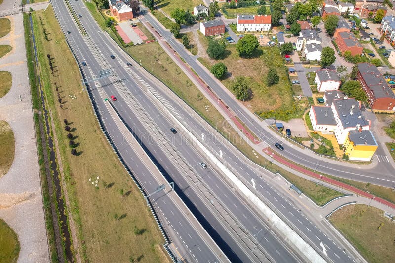 Aerial view of the highway in Gdansk, Poland stock photo Aerial view of the highway in Gdansk, Poland stock photo
