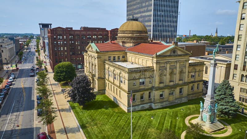 Aerial View of Historic Courthouse and Monument in Downtown South Bend Aerial View of Historic Courthouse and Monument in Downtown South Bend