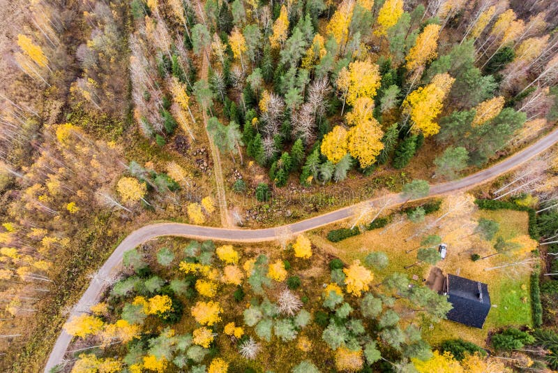 Aerial View Of House And Colorful Forests On A Autumn Day In Finland