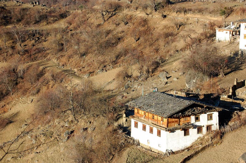 Aerial View of a House in a Dry Valley on a Sunny Day Stock Image
