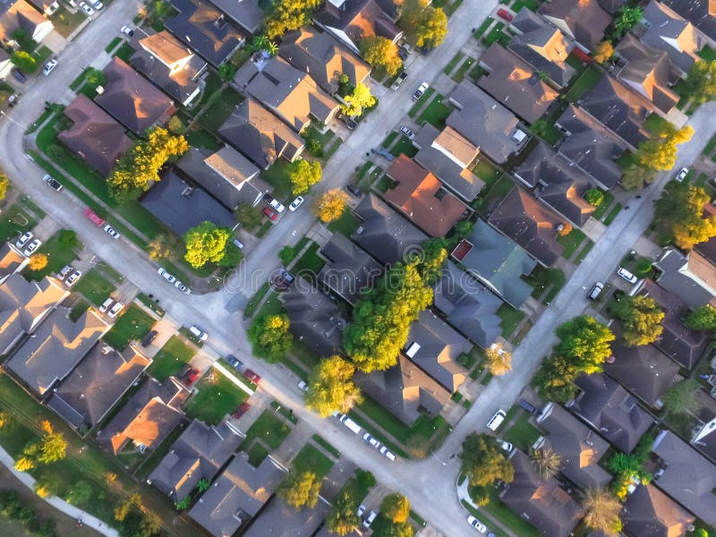 Top view circular suburban neighborhood residential houses in Ho stock photo Top view circular suburban neighborhood residential houses in Ho stock photo