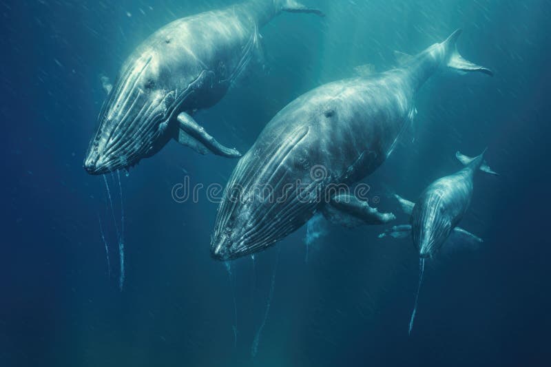 Aerial view of humpback whales forming a bubble net stock illustration