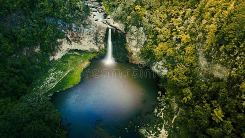 Aerial view of the Hunua Falls in Auckland, New Zealand royalty free stock photos