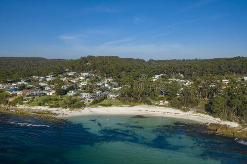 Aerial view of Hyams Beach at Jervis Bay, NSW South Coast, Australia royalty free stock photography Aerial view of Hyams Beach at Jervis Bay, NSW South Coast, Australia royalty free stock photography
