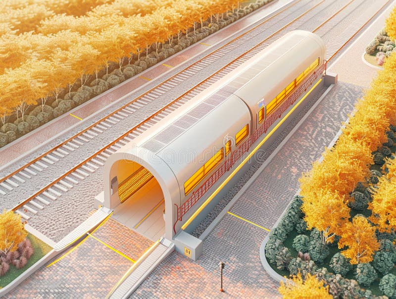 Aerial view of a hyperloop track construction, revolutionizing transit systems vector illustration