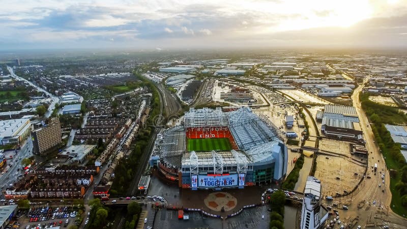 Aerial View of Iconic Manchester United Stadium Arena Old Trafford royalty free stock image Aerial View of Iconic Manchester United Stadium Arena Old Trafford royalty free stock image