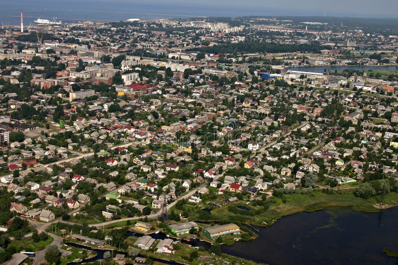 Aerial view of industrial area by the sea, city Li