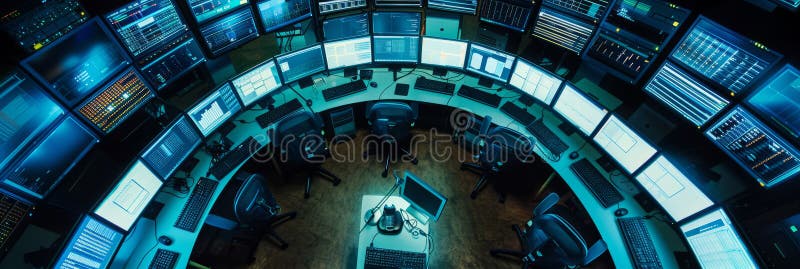 An aerial view of interconnected computers in a server room, symbolizing a secure and efficient document management stock images