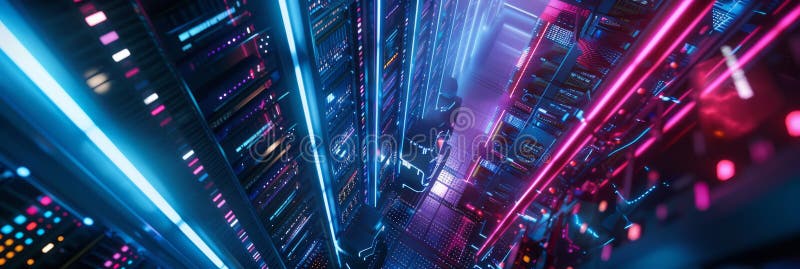 An aerial view of interconnected computers in a server room, symbolizing a secure and efficient document management stock images