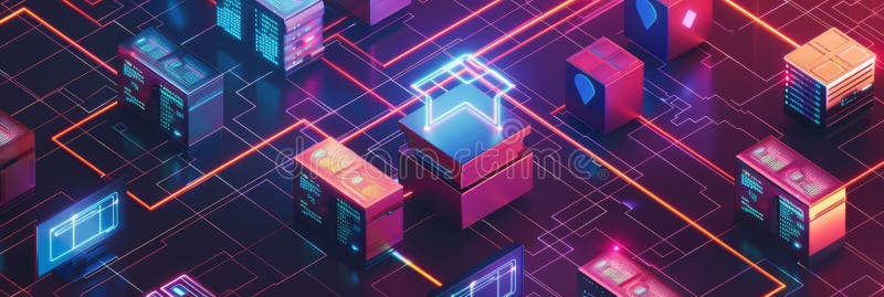 An aerial view of interconnected computers in a server room, symbolizing a secure and efficient document management royalty free stock image