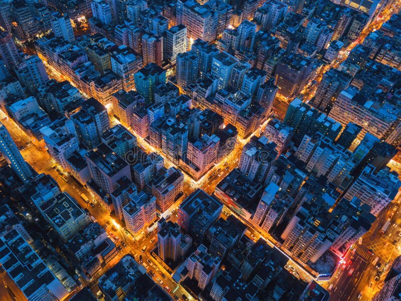 Aerial view of intersection in Hong Kong Downtown. Financial dis