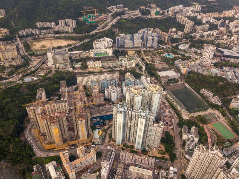Aerial view of intersections or junctions in Sham Shui Po, Shek Kip Mei, Hong Kong Downtown. Financial district and business