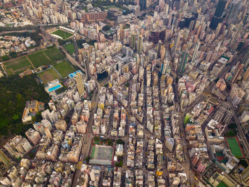Aerial view of intersections or junctions in Sham Shui Po, Shek Kip Mei, Hong Kong Downtown. Financial district and business