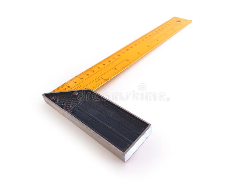 Right angle ruler on whtie background, close up stock photo