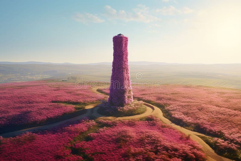 Aerial view of an isolated tower surrounded by royalty free illustration