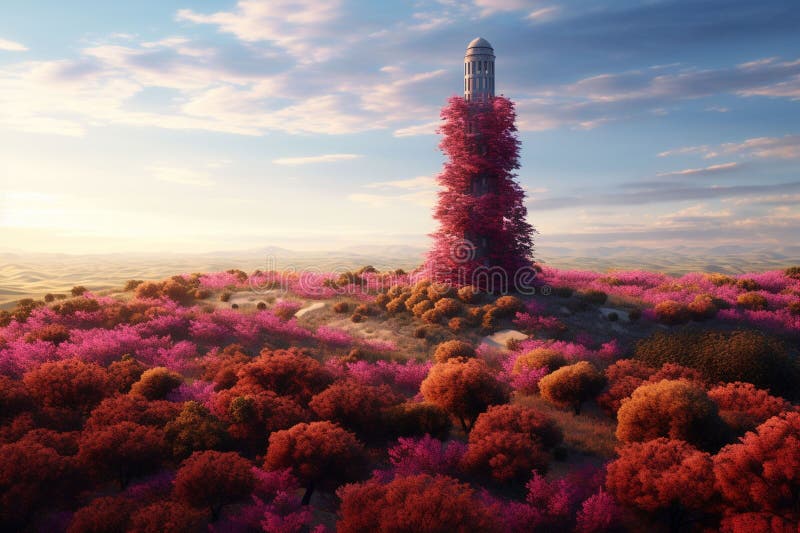 Aerial view of an isolated tower surrounded by vector illustration