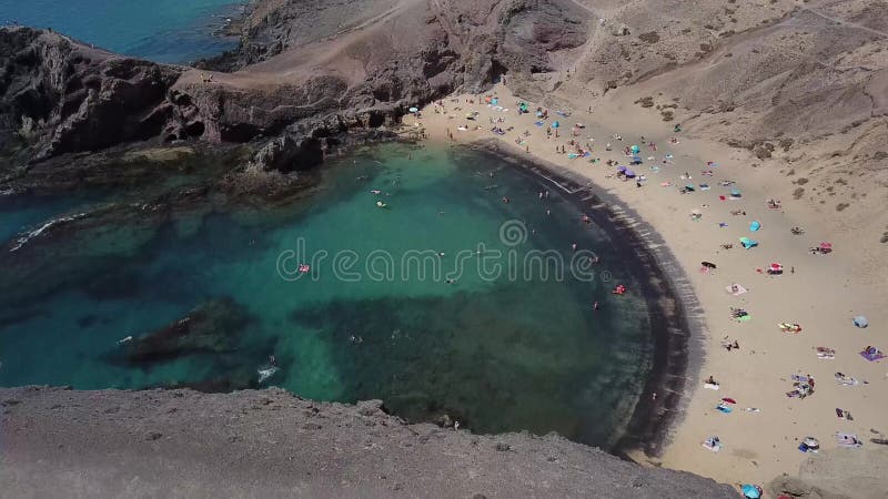 Aerial view of the jagged shores and beaches of Lanzarote, Spain, Canary. Papagayo beach