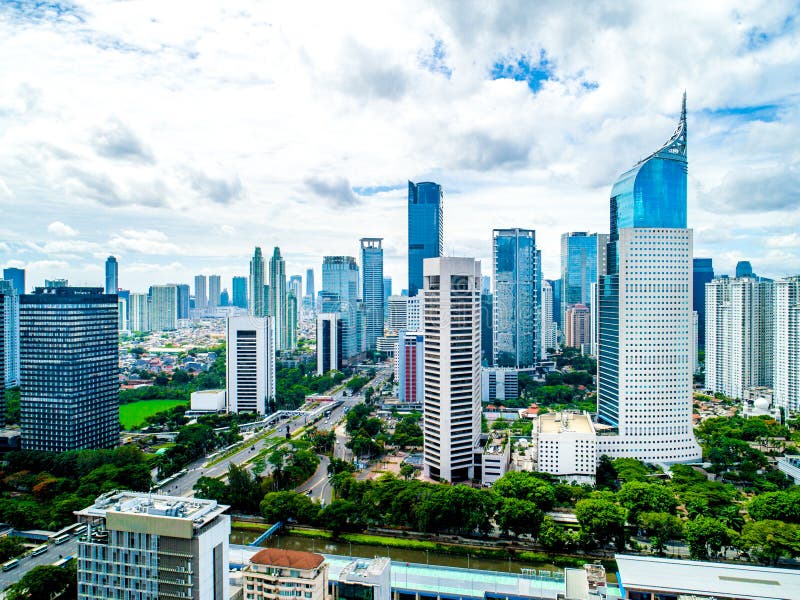 Aerial View of Jakarta Downtown Skyline with High-Rise Buildings with