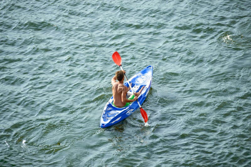 Aerial View of Kayaker on Beautiful River or Lake