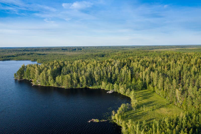 Aerial View of Kurjenrahka National Park. Turku. Finland. Nordic Natural Landscape. Scandinavian 
