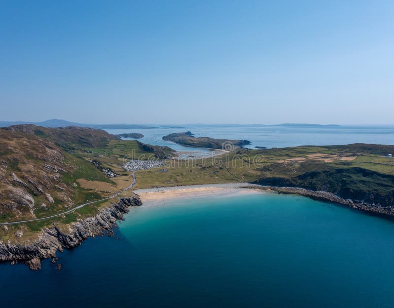 Aerial view of Lackenakea Bay Beach in Barley Cove on the Mizen Peninsula of West Cork in Ireland