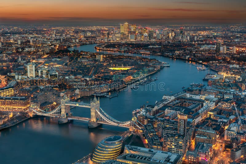 Aerial view of London during evening time stock images Aerial view of London during evening time stock images