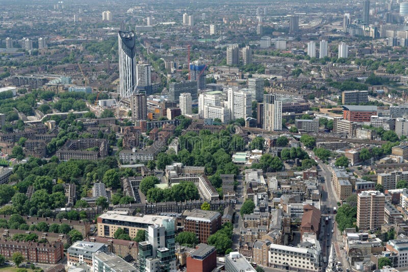 Aerial view of south London - Elephant and Castle area Newington with the famous Strata building, one of the tallest residential buildings in London, and beyond. Aerial view of south London - Elephant and Castle area Newington with the famous Strata building, one of the tallest residential buildings in London, and beyond
