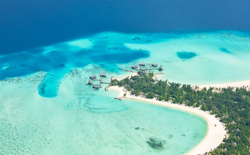 Aerial view on Maldives island, Raa atol