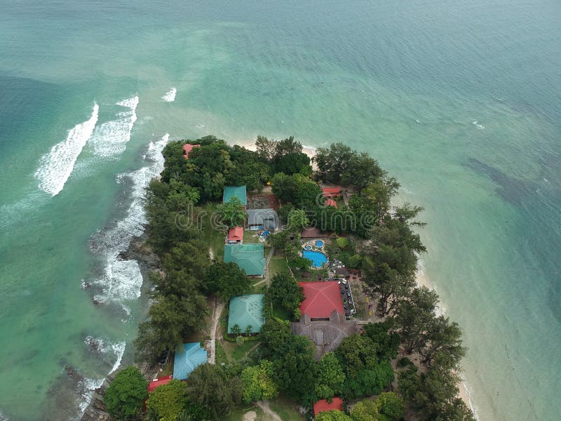 Aerial View of Manukan Island of Sabah, Malaysia. Clear Green Ocean
