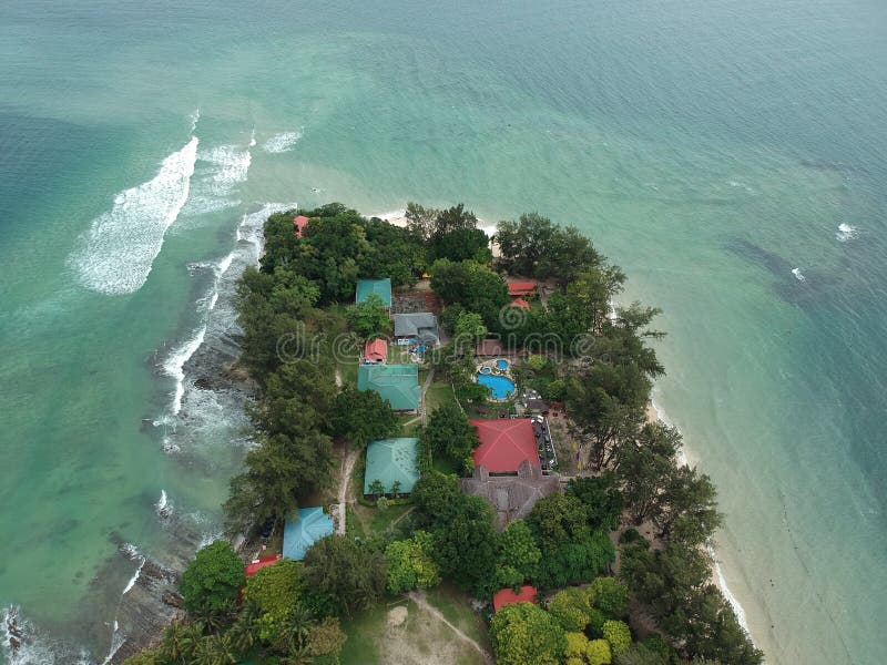 Aerial View of Manukan Island of Sabah, Malaysia. Clear Green Ocean
