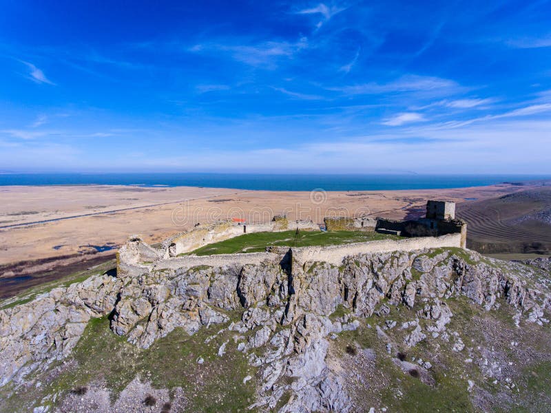 Aerial view of medieval fortress Enisala aerial view