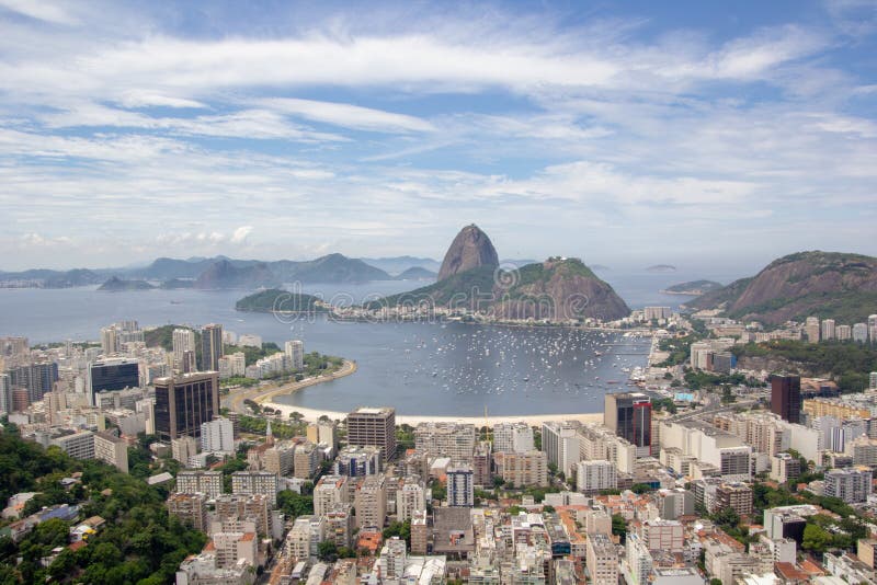 Aerial view of a mesmerizing cityscape with a Sugarloaf mountain in Rio de Janeiro, Brazil royalty free stock photography Aerial view of a mesmerizing cityscape with a Sugarloaf mountain in Rio de Janeiro, Brazil royalty free stock photography