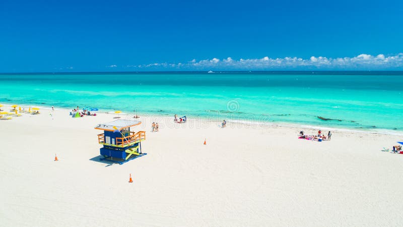 Aerial view of Miami Beach, South Beach famous place. Summer day Atlantic ocean. Colors Umbrella beach. Aerial view of Miami Beach, South Beach famous place. Summer day Atlantic ocean. Colors Umbrella beach.