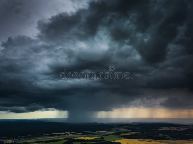 Vista aérea de desgarrando la lluvia en Lituania, Europa.