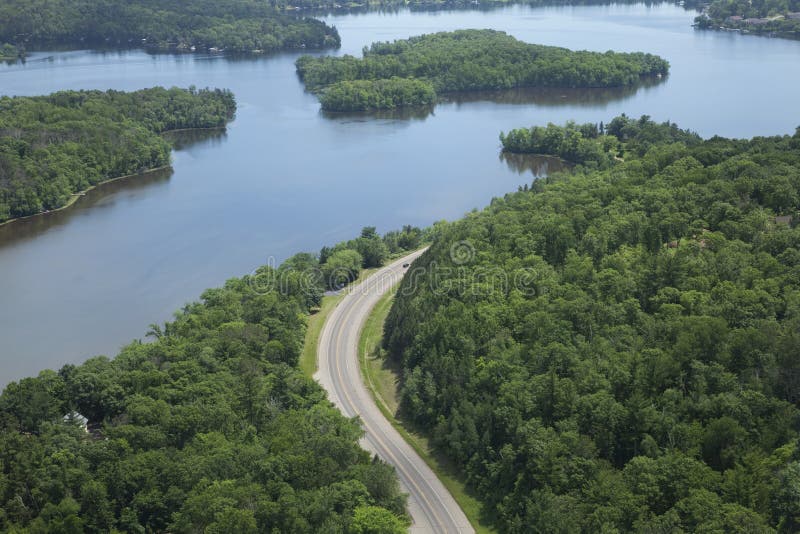 Aerial view of Mississippi River in Minnesota stock photo