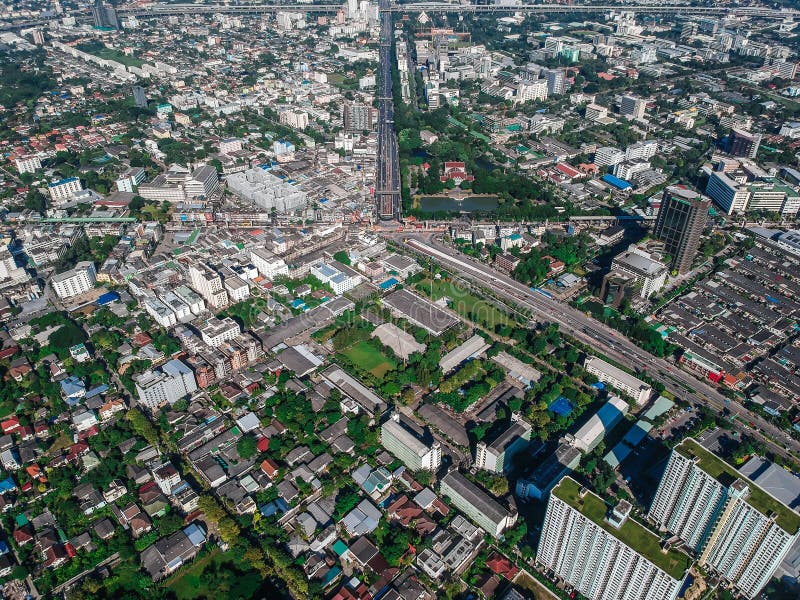 Aerial view modern building condominium and office