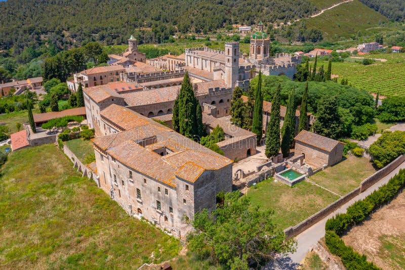 Aerial View of Monastery of Santes Creus in Spain Stock Photo Image