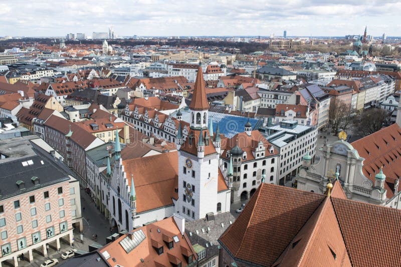 Aerial view Munich with old Town Hall, Altes Rathaus