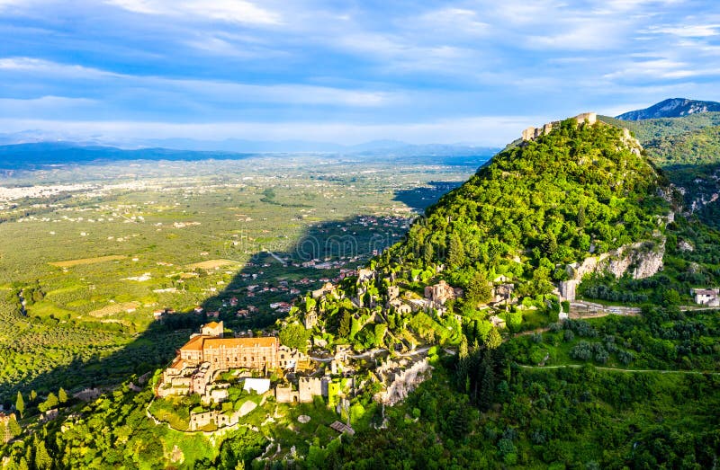 View of the Mystras Archaeological Site in Greece stock photos View of the Mystras Archaeological Site in Greece stock photos
