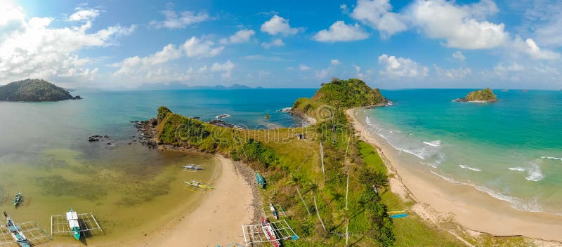 Aerial View of Nacpan Beach on Paradise Island, Tropical Travel