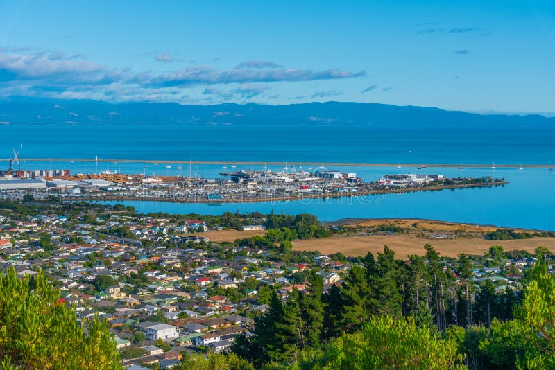 Aerial view of Nelson in New Zealand stock images
