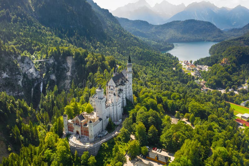 View on Neuschwanstein Castle Schwangau, Bavaria, Germany. Drone Picture Alpsee Lake in Alps Mountains Stock Photo - Image of bavaria, alpsee: 162464102