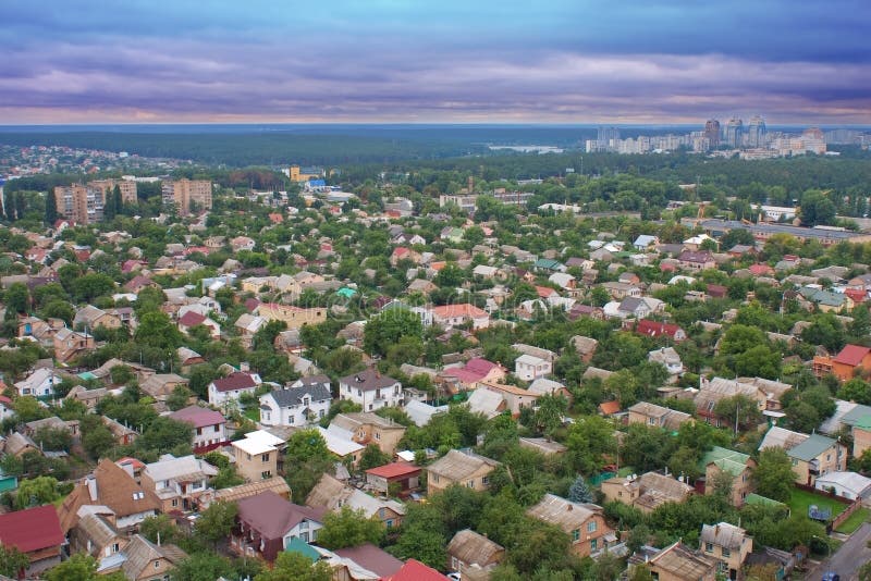 Aerial view over the private houses