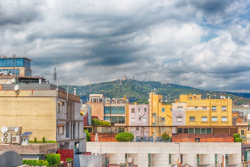 Aerial view over the rooftops of central Barcelona, Catalonia, S royalty free stock image Aerial view over the rooftops of central Barcelona, Catalonia, S royalty free stock image